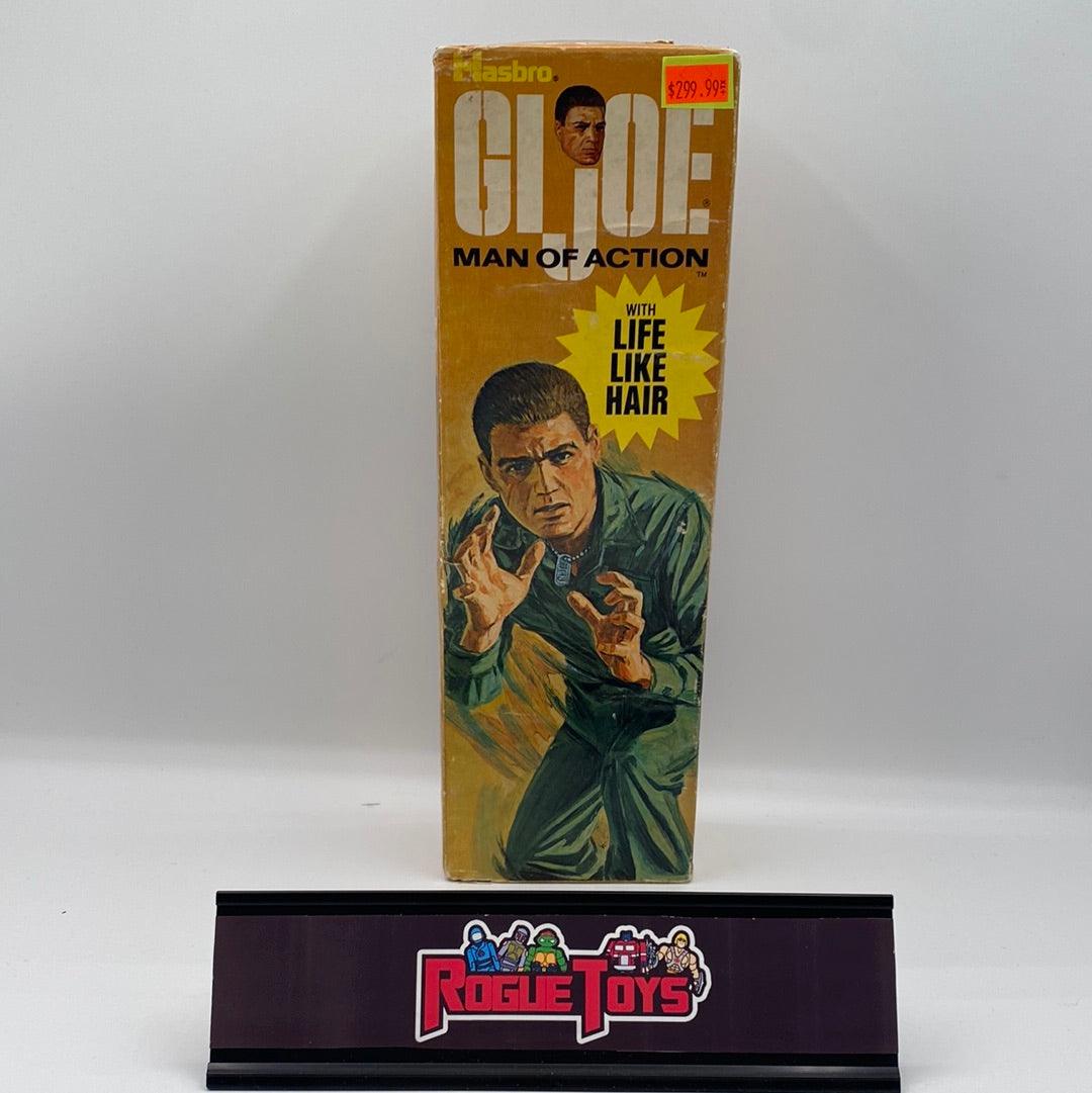 Hasbro 1970 Vintage GI Joe Man of Action with Life Like Hair 12” Action Figure Doll in Original Box with Uniform, Gun, Holster, Dog Tag, Boot Removal Instructions, and Battle Scenes Pamphlet - Rogue Toys
