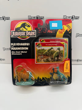 Kenner Jurassic Park Plesiosaurus and Iguanodon Die-Cast Metal Dinosaurs w/ 2 Limited Edition Movie Collector Cards