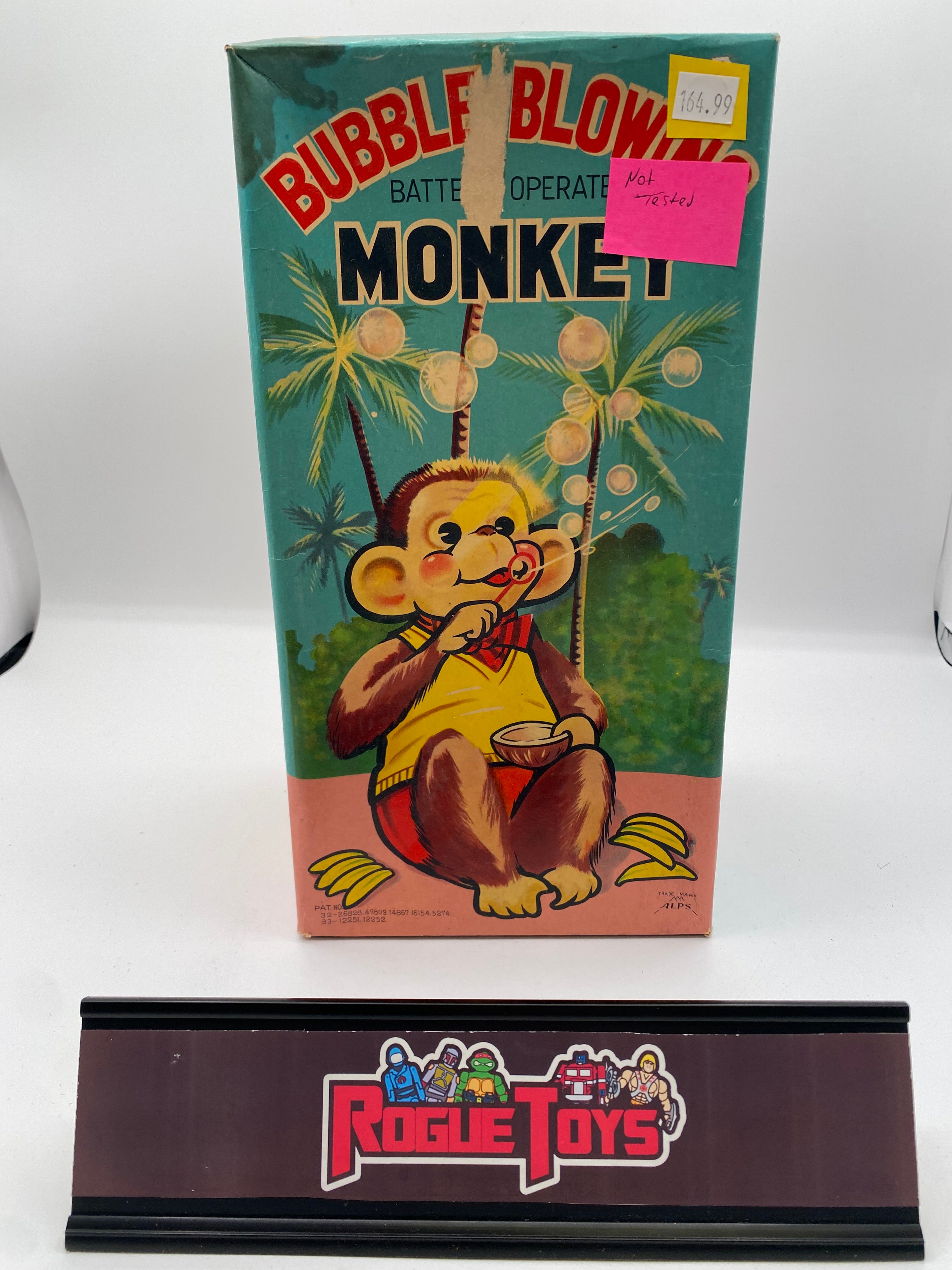 アルプス シャボン玉を吹く猿Bubble Blowing Monkey 動作品 Vintage Alps Battery Operated Monkey Blowing Bubbles Tin