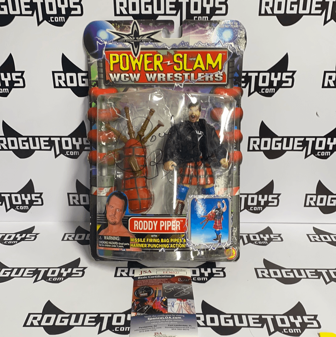 ToyBiz Power Slam WCW Wrestlers Roddy Piper with Missile Firing Bag Pipes and Hammer Punching Action Autographed