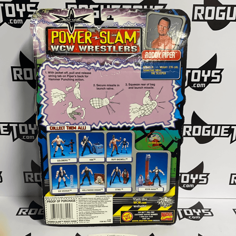 ToyBiz Power Slam WCW Wrestlers Roddy Piper with Missile Firing Bag Pipes and Hammer Punching Action Autographed - Rogue Toys